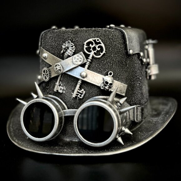 Steampunk Top Hat Metallic Scientist Time Traveler Halloween Costume Cosplay Hat - Picture 1 of 5